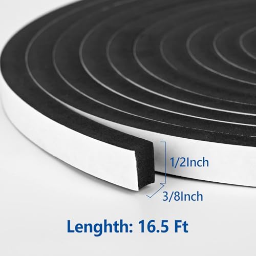 Image of Kikerike Self Adhesive Foam Tape Weatherstrip 1 /2In x 3 /8In x 16.5Ft High Density Foam Insulation Strips Seal Weather Stripping with Strong Adhesive for Door and Window Sound Isolation Soundproofing