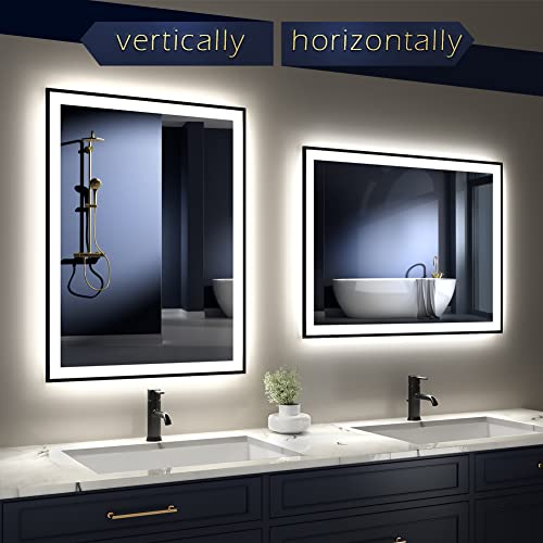 Ganpe 20 X 28 Inch Led Bathroom Mirror, Makeup Vanity Mirror Wall Mounted, Large Aluminium Framed Illuminated Mirror, Anti Fog+Ip44 Waterproof+Vertical & Horizontal (20 * 28 Inch) #TOP5