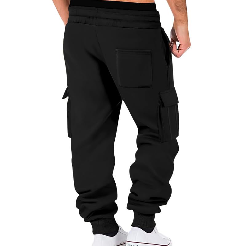 Mens Fleece Cargo Sweatpants Heavyweight Elastic Waist Pants with Pockets Baggy Drawstring Jogger Pants2