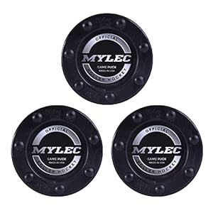 Mylec Hockey Pucks for Hockey, Made with PVC, Hockey Stuff with Graphite Reinforced Shaft & Nylon Glides, Training Pucks for Street Hockey, Pack of 3