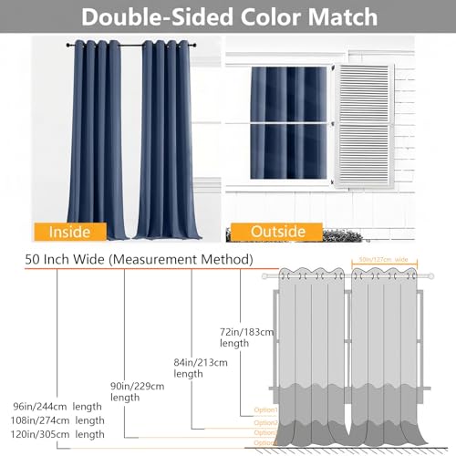 Image of Simplebrand Denim Extra Long 10ft Curtains for Patio 120 Inches Long 2 Panels Set, Room Darkening Light Blocking Solid Thermal Insulated Energy Saving Grommet Noise Reducing Curtains, 50 Wx120 L