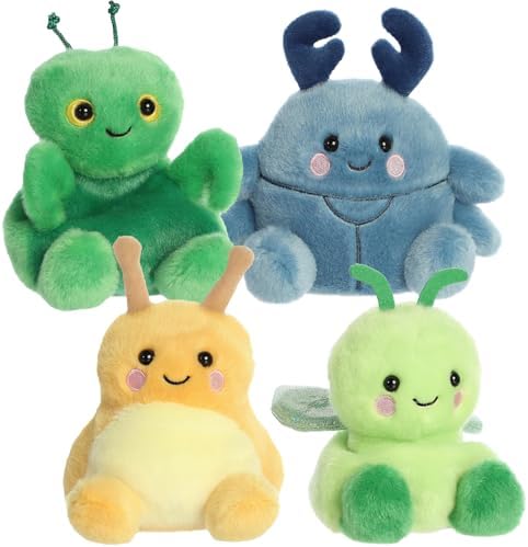 Aurora Plush Palm Pals - Bugs Bundle: Emily Banana Slug, Maestro Grasshopper, Agatha Beetle, and Kai Praying Mantis