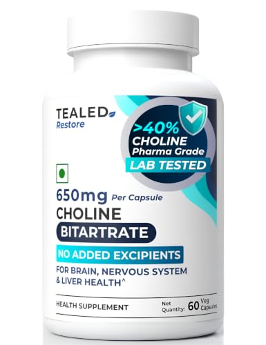 Image of Choline Bitartrate 650mg | Eurofins Lab-Tested | No Added Excipients | For Cognitive Support, Brain, Nervous System & Liver Health | 60 Veg Capsules