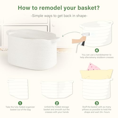Image of Patvingot 13 inchx10 inchx9 inch Cotton Rope Storage Basket, Woven Baskets with Handles for Organizing Home Office, Shelves, Nursery, Laundry, and Toys,Empty Gift Basket (White, 1 Pack)