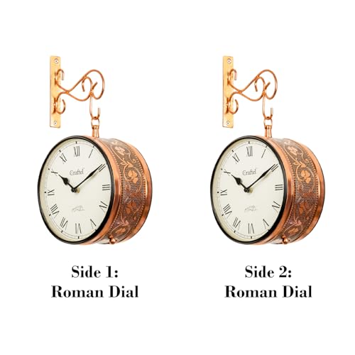 Image of CRAFTEL Double Sided Station Wall Clock Electroplated | Both Side Roman Numerals | Aluminum Matte-Finish Dial | Dial - 8 Inches, Rose Gold | 365 Days Warranty