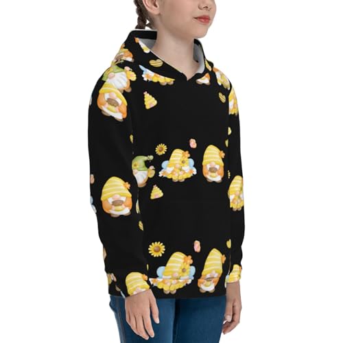 Bee Happy Sunflower Gnomes Kids Pullover Hoodies Boys Sweatshirts Girls Athletic Clothes with Pocket3