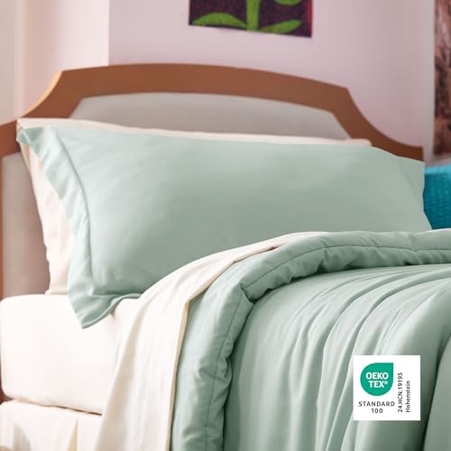 Image of Bedsure Twin XL Comforter Set - Extra Long 5 Pieces Sage Green Twin XL Bedding Set for All Seasons, Boho Contrasting Design Bed in a Bag with Comforter, Sheets, Pillowcase & Sham