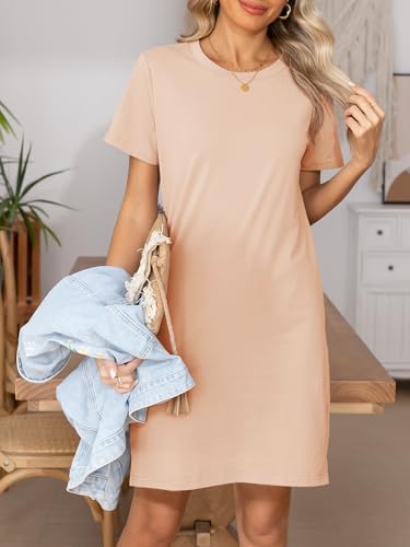 Image of ANRABESS Women's Summer Casual T Shirt Dresses Short Sleeve Crewneck Striped Mini Shift Dress 2026 Beach Vacation Outfits