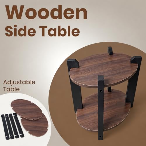 Image of Modern Round Side Table, Home Decor for Living Room, Bed Side Tables for Bed Room, stools for Home, Furniture for Home, 2-Tier White Shelves, 30 x 30 x 40 cm (Oval Brown Top)