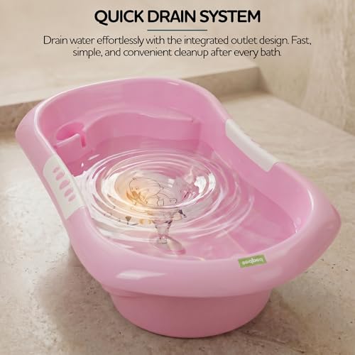 Image of Baybee Lovely Baby Bath Tub for 0 to 5 Years | Ergonomic Bath Tub for Kids with Quick Drain & Storage | Premium Baby Bather with Non Slip Base & Side Grip Bathing Tubs for Boys Girls (Pink)