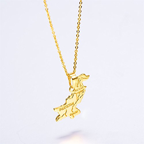 U7 Nation Map Pendant Patriotism Jewelry 18K Gold Plated Necklace Pendant With Adjustable Rolo Chain (Pakistan) #TOP2