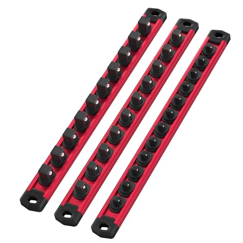 Condition photo showing Good Condition for WORKPRO Magnetic Socket Organizer Set, 3-Piece Aluminum Alloy Socket Rail, Heavy Duty Socket Holder, Socket Rack Kit 1/4-Inch x 12 Clips, 3/8-Inch x 10 Clips, 1/2-Inch x 10 Clips (Red)