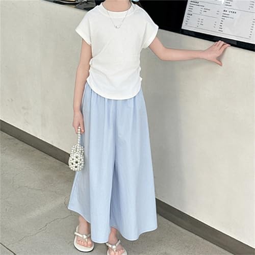 BILIKEYU Girls Summer Outfits Short Sleeve Crewneck Side Smocked T Shirts and Elastic Waist Baggy Wide Leg3