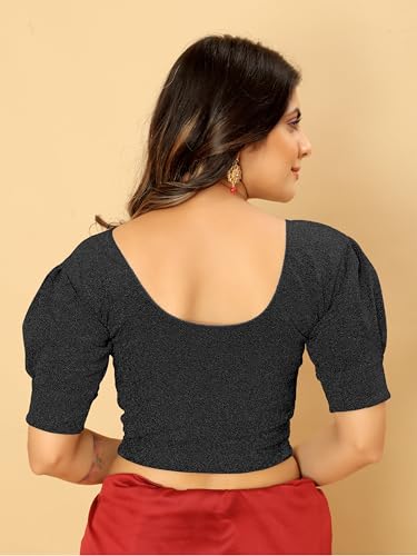 Image of Amazon Brand - Anarva Women's Readymade Shining Lycra Stretchable Round Neck Half Sleeve Blouses