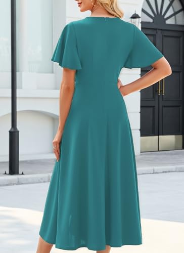 Image of QMZ Wedding Guest Dresses for Women V Neck Cocktail Dress Ruffle Sleeve A Line Evening Party Formal Dresses for Women