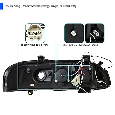 SPEC-D TUNING Black Projector Headlights Compatible with 2000-2003 Nissan Sentra, Left + Right Pair Headlamps Assembly