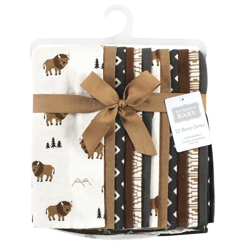 Image of Hudson Baby Unisex Baby Cotton Poly Flannel Burp Cloths Bundle, Wild Buffalo, One Size