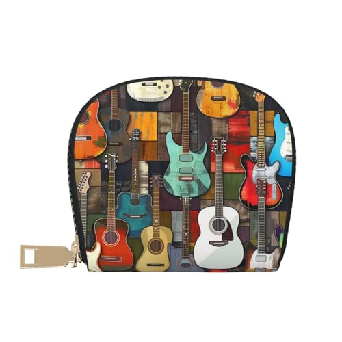 Color Acoustic and Guitars Printed Credit Card Wallet for Women Men Cute Zipper Card Cases Holder Mini Coin Purse with 12 Card Slots2
