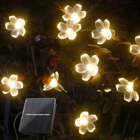Xingpold Solar String Lights Outdoor Waterproof, 39ft 100LED Solar Flower String Lights for Outside, Solar Cherry Blossom Outdoor String Lights for Garden Fence Patio Yard Lawn Wedding (Warm White) Cover