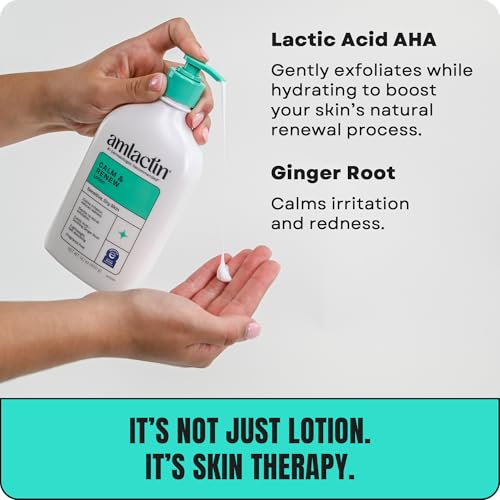Image of AmLactin Calm & Renew Lotion, Sensitive Dry Skin, 14.1 oz | Lactic acid and ginger root lotion gently exfoliates and moisturizes sensitive dry skin for smoother, calmer-looking skin.