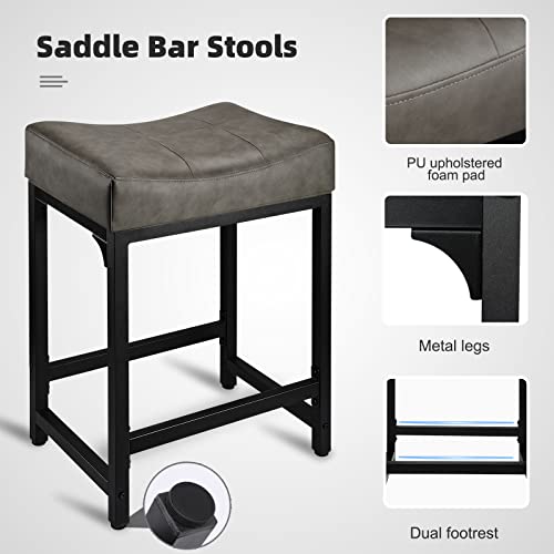 Flyzc Counter Height Bar Stools Set Of 2,24 Inch Stools For Kitchen Counter With Soft Cushion Bar Stools And Barstools Steel Frame, Counter Stools For Room, Bar, Kitchen Support 300 Lbs(Grey) #TOP4