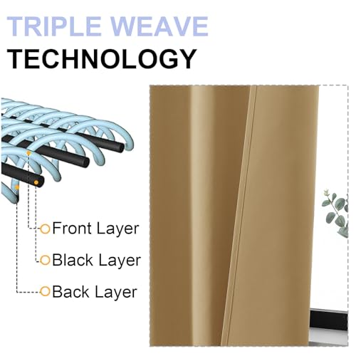 Simplebrand Ava Gold Blackout Curtains for Bedroom 84 Inch Length 2 Panels Set, Solid Thermal Insulated Privacy Living Room Window Treatment Curtains Blackout Drapes, W40 x L84 Inch, Gold