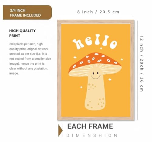 Image of BLINKART Mushroom Hello Modern Art Walls With Frame | Natural Wood Texture | Living Room Bedroom Office Wall Decoration | Poster Home Decor Frames Wall Bedroom | 12x8 Inches (D78)