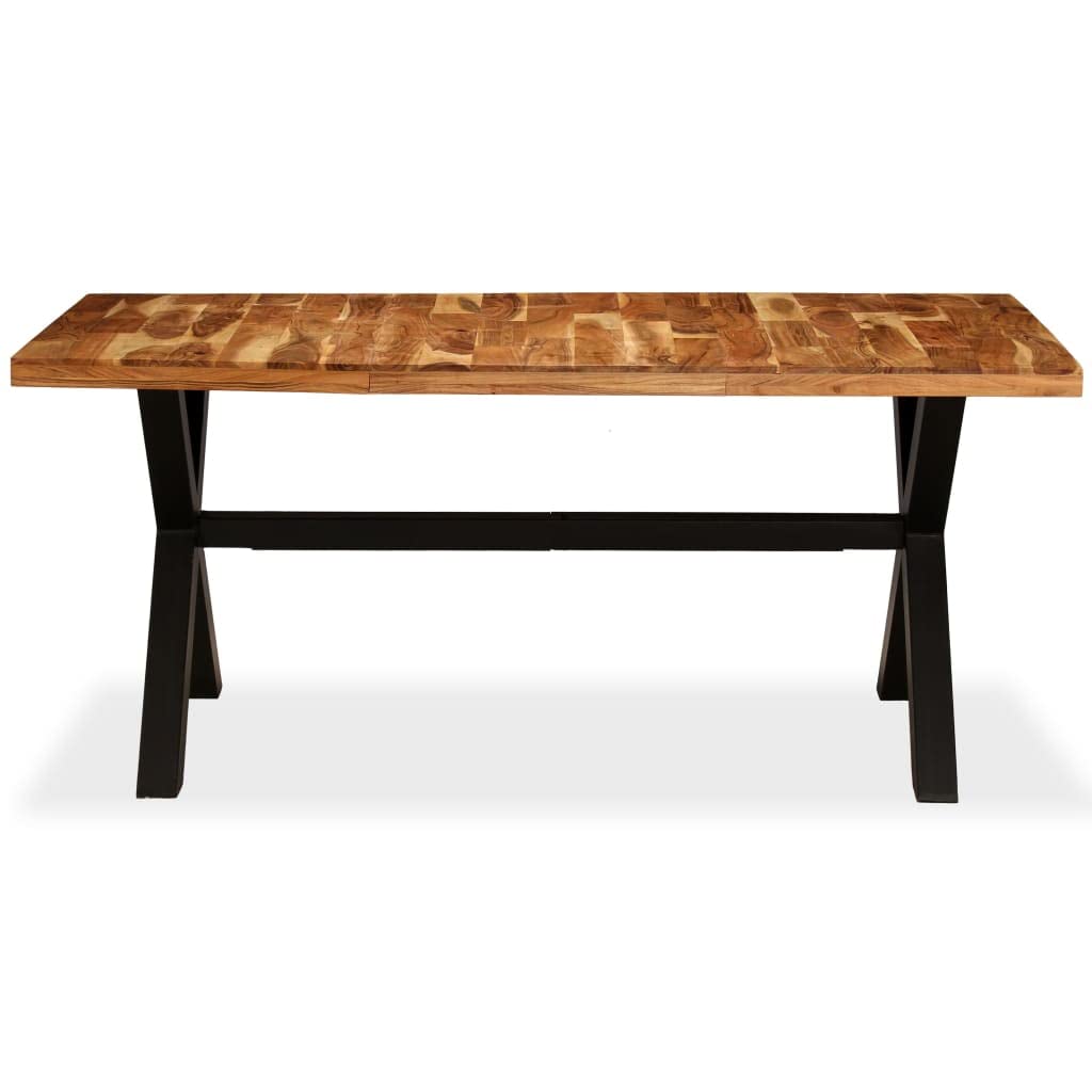 Tavolo da pranzo in legno massiccio di acacia e mango, 180 x 90 x 76 cm, grande tavolo da cucina in legno massiccio dal design industriale con gambe in acciaio, realizzato a mano, per sala