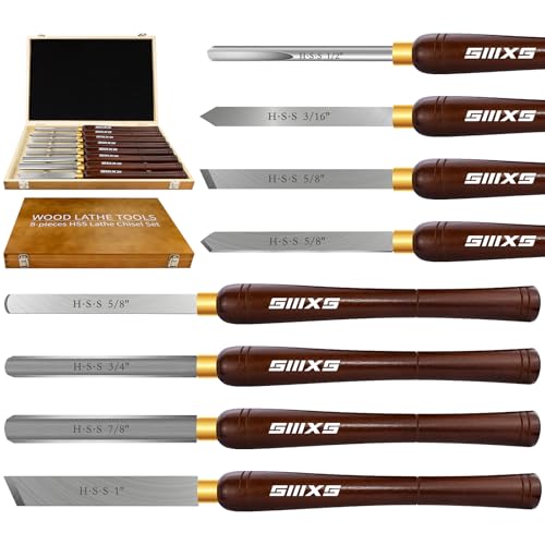 SIIIXS Outils de tournage du bois,Ciseau de tour à bois, 8 pièces HSS Gouge d'ébauche ciseau de...