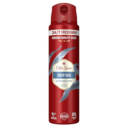 Old Spice Deep Sea Déodorant en spray pour homme 150 ml Fraîcheur 24/7 à usage quotidien Parfum longue durée de qualité Parfum, protection contre les odeurs, sans sels d'aluminium, invisible sur le