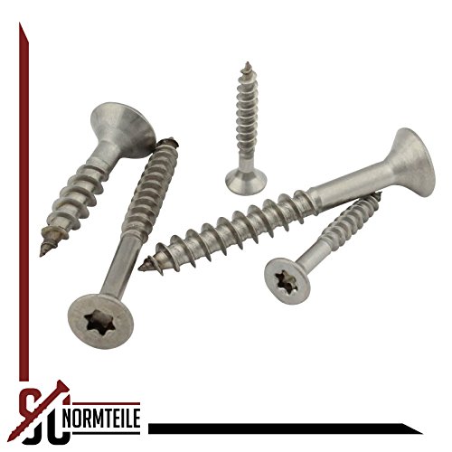 Spanplattenschrauben mit Senkkopf und TX - 4,5 x 100 mm - (25 Stück) - (Innensechsrund Antrieb T-20) | Teilgewinde | Edelstahl A2 V2A - SC9047 | SC-Normteile®