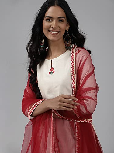 Image of INDO ERA Women's Viscose Embroidered Straight Kurta with Pant & Dupatta Set (PRMDJ2445)