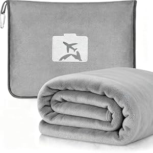 Travel Pillow and Blanket, 2 in 1 Airplane Blanket with Eye Mask and Ear Plugs, Compact Office Blankets, Lightweight & Portable Pillow for Adults, Kids,Long Flights and Trains