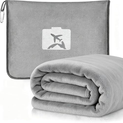 Travel Pillow and Blanket, 2 in 1 Airplane Blanket with Eye Mask and Ear Plugs, Compact Office Blankets, Lightweight & Portable Pillow for Adults, Kids,Long Flights and Trains