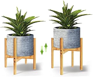 QUMENEY Mid Century Modern Indoor Plant Stand, Wood Flower Pot Holder for Home, Office, Garden, Patio, Lawn, Yard, Restaurant, Cafe (Small)