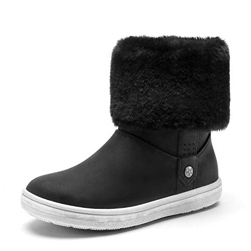 Engtoy Girl's Boy's Fluffy Side Zipper Ankle Boots Furry Outdoor Suede Water Resistant Snow Shoes For Toddler/Little Kid (Black, 1) #TOP24