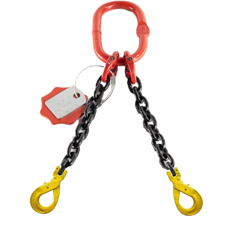 Élingue à Chaîne 2 Brins 6mm x 2m avec Crochets à Chape Autobloquant - Chaîne de Levage Galvanisée et Robuste Qualité 8 - Élingue de Levage pour Grues et Charges Lourdes