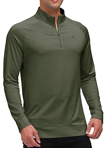 Jinshi Men's Zip Up Active Shirt Long Sleeve Moisture Wicking Golf Tennis Pullover Workout Tee Green,M #TOP6