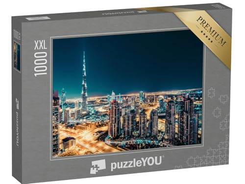 Puzzle 1000 Teile XXL „Skyline mit beleuchteten Wolkenkratzern, Dubai“ – aus der Puzzle-Kollektion Dubai, Städte Weltweit