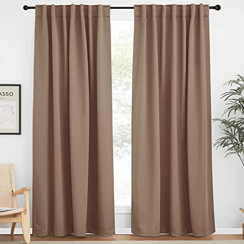 NICETOWN Blackout Curtain Panel for Living Room - (Cappuccino Color) 62 inches Wide by 84 inches Long, 2 Panels Set, Insulated Room Darkening Window D