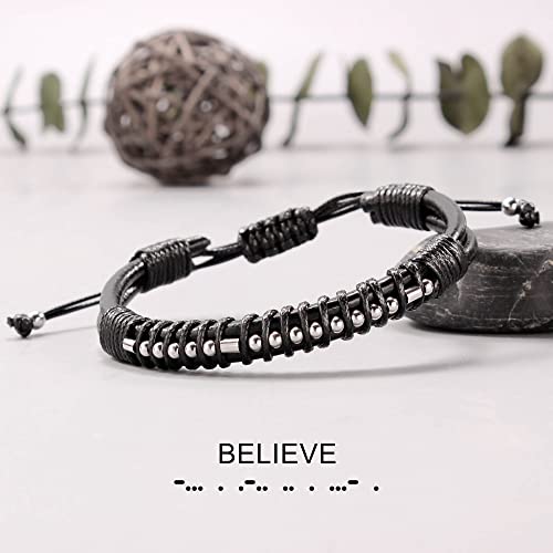 Inspirational Gifts for Men Morse Code Bracelets Mens Bracelets Graduation Gifts for Him Fathers Day Adjustable Leather Bracelet Motivational Birthday Annivesary Jewelry Stocking Stuffers for Men