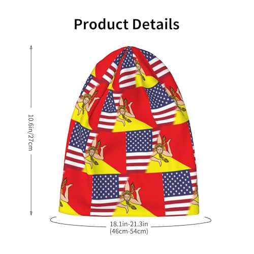 American Flag and Sicilian Flag Kids Leisure Elastic Knitted Hat Junior Large Size Knit Cap Child Beanie Black2