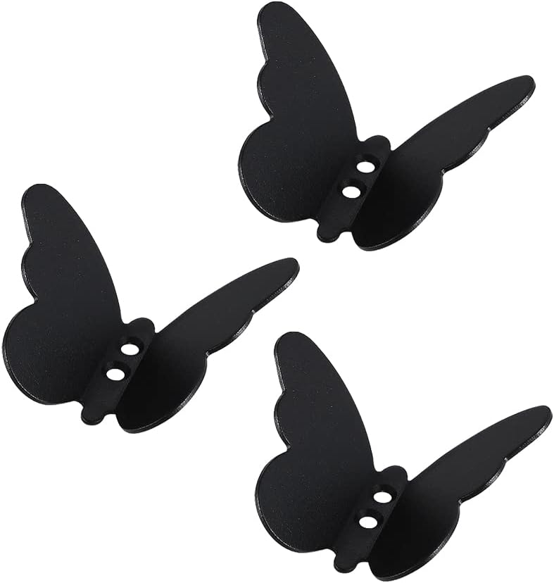 Surakey Wall Hooks 3 Pcs,Coat Hooks, Stainless Steel Hook, Luggage Key Hook, Bathroom Kitchen Dining Room,Indoor and Outdoor Hooks Butterfly Clothes Hook Towels Wall Hook Decoration, Black