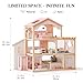 ROBUD Doll House, Wooden Dollhouse with 6 Rooms, 29-pcs Furniture Set, Working Elevator, Garage, Swimming Pool, Ideal Gift for Kids Ages 3+ (Pink)