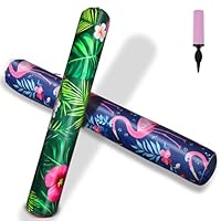Extra Large Inflatable Swim Pool Noodles - 2 Pack Soft Fabric Covered Large Noodles for Floating, Premium Buoyancy and Comfort for Adults (Flamingo + Tropical Plants Theme)