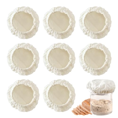 8 PCS Sourdough Starter Jar Cloth Cover Fermentation Lids Reusable Cotton Bowl Covers for Bread Proofing Mason Jar Cloth Covers (White)