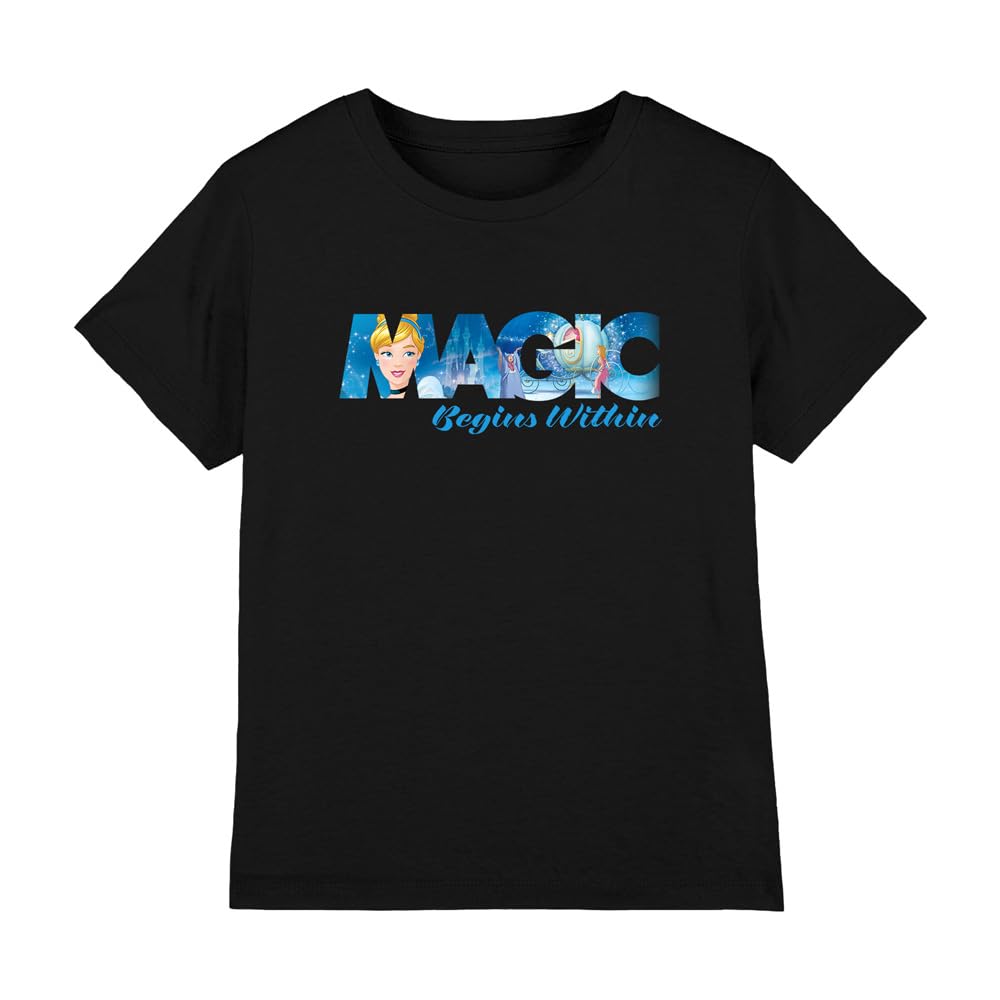 Cinderella Magic Begins Within Girls T Shirt, Black, 5-6 Years