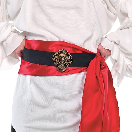 Black & Red Satin Adjustable Pirate Belt - One Size Fits Most (Pack of 1) - Perfect for Costume Accessory Or Everyday Wear