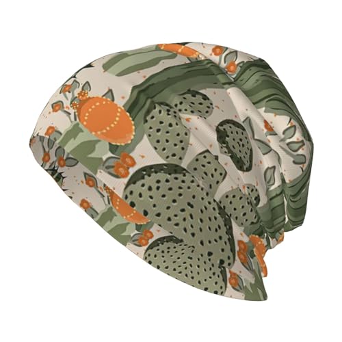 SHuWeiD Gorro de punto cómodo con estampado de cactus verde para hombre, ajuste elegante, gorro de punto unisex para todas las estaciones, Negro -, talla única