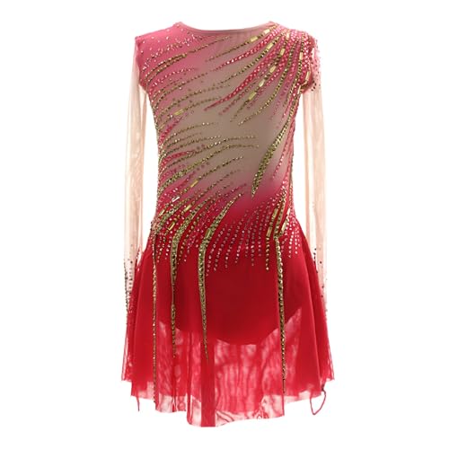 Robe de patinage artistique dégradée en strass pour une élégance fluide en compétition de glace